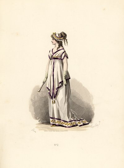 Mujer con vestido túnica blanca adornado con terciopelo lila de Francois Claudius (after) Compte Calix