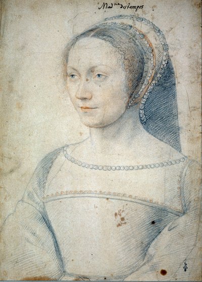 Retrato de Ana de Pisseleu, esposa de Jean de Brush, Duquesa de Étampes (1508 - 1576). Dibujo con piedra negra y sangre por François Clouet (1515-1572) de François Clouet