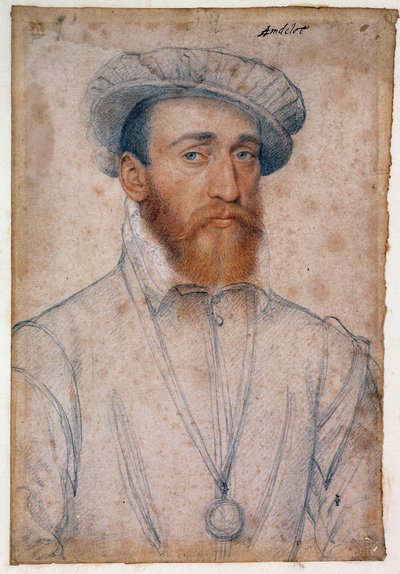Retrato de Francisco de Coligny, señor de Andelot (1521 - 1569). Dibujo a sangre y piedra negra por François Clouet (1515-1572) de François Clouet