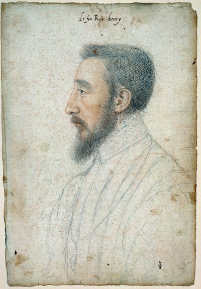 Retrato de Enrique II, Rey de Francia (1519 - 1559), circa 1547. Dibujo a sangre y piedra negra por François Clouet (1515-1572) de François Clouet