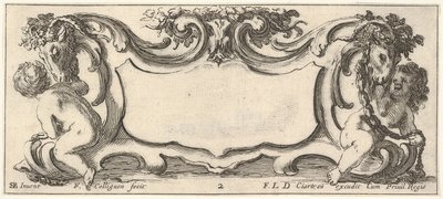 Placa 2: un cartucho con un niño visto desde atrás a la izquierda y un niño visto desde..., ca. 1640-45 de Francois Collignon