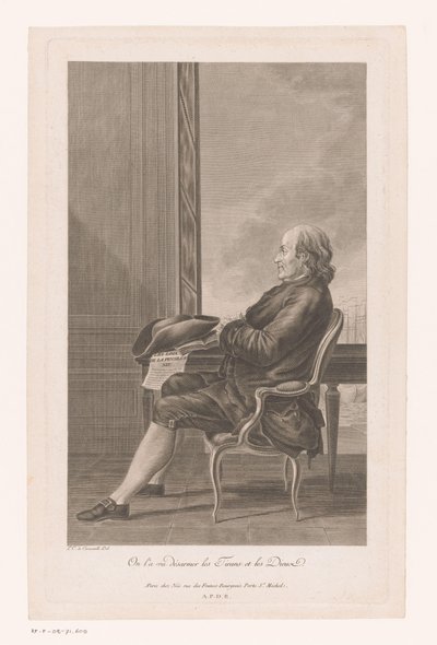 Retrato de Benjamin Franklin y perfil sentado en una silla de Francois Denis Nee