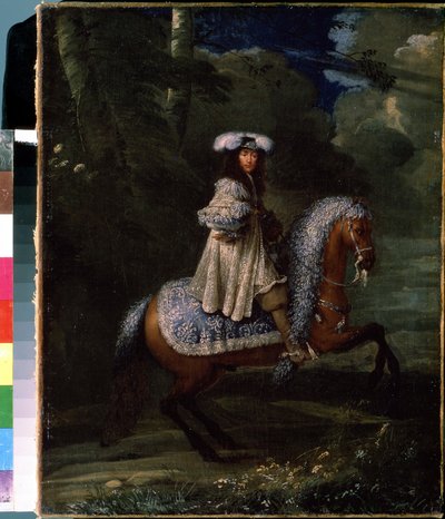 Jinete de azul (Retrato ecuestre de Luis XIV, hacia 1670, óleo sobre lienzo) de Francois Duchatel