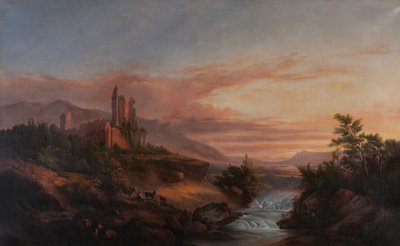 Ruinas de un castillo en un valle de los Alpes (Beauvoir-en-Royans) c.1830 (Óleo sobre lienzo) de Francois Edme Ricois