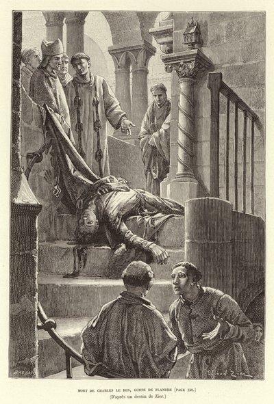 Muerte de Carlos el Bueno, Conde de Flandes, Brujas de Francois Edouard (after) Zier