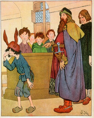 El rey Carlomagno (742-814) estableció escuelas para niños laicos en 789, y se reunió con escolares (Carlomagno visitando a los escolares y promoviendo la educación y las escuelas para niños laicos) - Ilustración de François Zier (1856-1924) tomada de Nos- de Francois Edouard Zier
