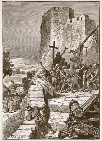 Procesión de los cruzados alrededor de las murallas de Jerusalén, ilustración de 