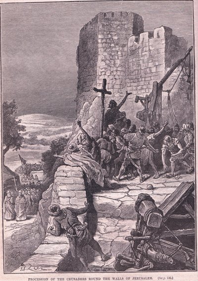 Procesión de los cruzados alrededor de las murallas de Jerusalén AD 1097 de Francois Edouard Zier