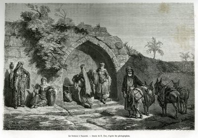 La fuente en Nazaret. Ilustración de la historia La Siria de hoy, por M. Lortet, decano de la Facultad de Medicina de Lyon, encargado de una misión científica por el Ministerio de Educación Pública, publicado en Le tour du monde de Francois Edouard Zier