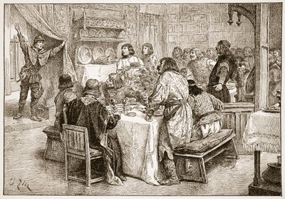 El mensajero trayendo a Harold la noticia del desembarco de William, ilustración de 