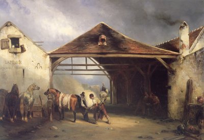Un herrero herrando un caballo de Francois Emile de Lansac