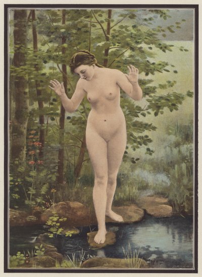 Apocalipsis, una mujer y su reflejo en el agua (litografía en color) de Francois Eugene Brillaud