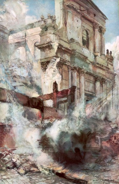 La Catedral de Arras en llamas, Francia, 6 de julio de 1915, 1926 de Francois Flameng