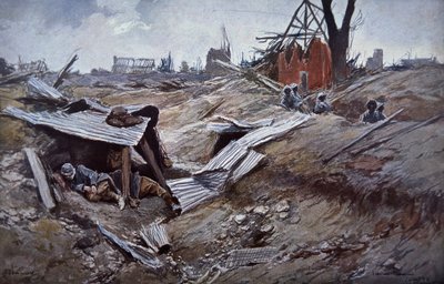 Primera Batalla del Somme, junio - septiembre de 1916: Tropas francesas en el pueblo en ruinas de Dompierre de Francois Flameng