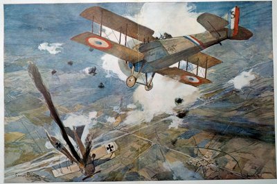 Primera Guerra Mundial: “Combate aéreo” El avión enemigo cayendo en llamas de Francois Flameng
