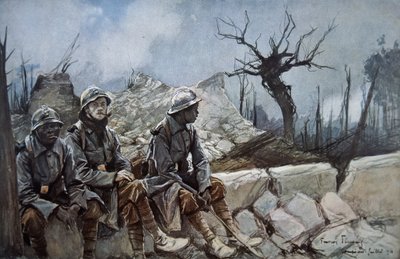 Tropas francesas descansan entre las ruinas de una iglesia en Dompierre de Francois Flameng