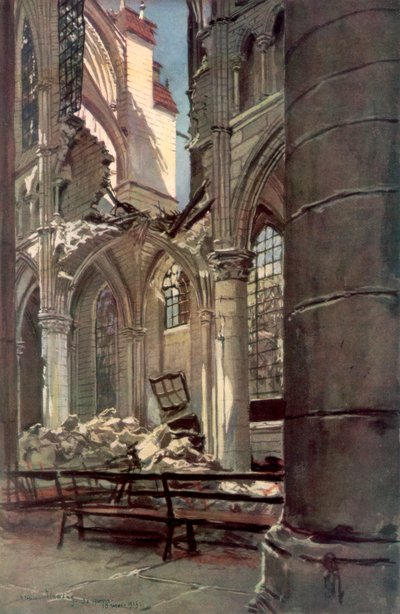 Interior de las ruinas de la Abadía de Saint Jean des Vignes, Soissons, Francia, 18 de mayo de 1915, 1926 de Francois Flameng
