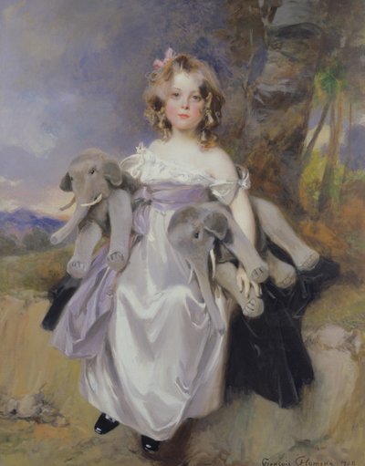 Retrato de una niña con elefantes de juguete, 1908 de Francois Flameng