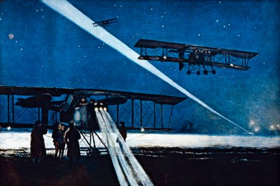 Volviendo de vuelo nocturno, bombardeo simulado de Francois Flameng