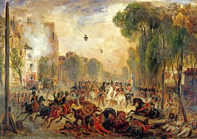Intento de asesinato del rey Luis Felipe (1773-1850) por Giuseppe Fieschi (1790-1836) Boulevard du Temple, 28 de julio de 1835 (óleo sobre lienzo) de Francois Gabriel Guillaume Lepaulle