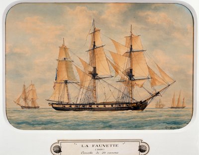 La corbeta Fauvette, por François Roux, acuarela, Francia de Francois Geoffroy Roux