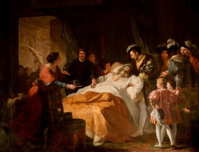 La muerte de Leonardo da Vinci en los brazos de Francisco I, 1781 de Francois Guillaume Menageot