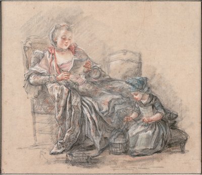 Mujer leyendo y una niña jugando Marquesa de Pompadour con su hija Alexandrine, ca 1748 de Francois Guérin