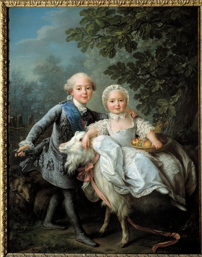 Retrato de Carlos Felipe de Francia, Conde de Artois (futuro Carlos X (1757-1836)) y su hermana Madame Clothilde, futura reina de Cerdeña (1759-1802) representados en 1763-1764. Pintura de François Hubert Drouais (1727-1775) de Francois Hubert Drouais