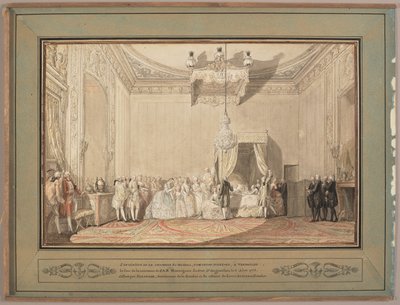 Interior del dormitorio en Versalles de Marie-Thérèse de Savoie, condesa de Artois, el día del nacimiento de Louis-Antoine d