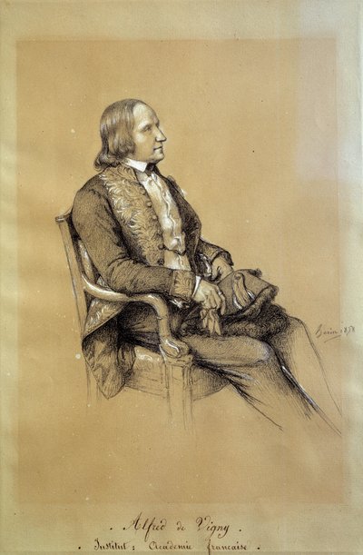 Retrato de Alfred de Vigny, escritor, dramaturgo y poeta francés. Dibujo de Francois Joseph Heim de François Joseph Heim