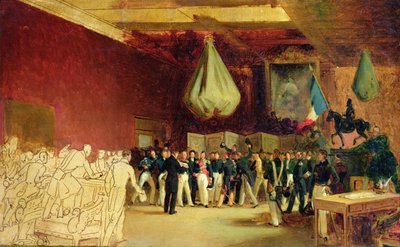 La Cámara de Diputados presenta al duque de Orleans, Luis Felipe I (1773-1850), el acta que le llama al trono y la Carta de 1830, en el Palacio Real, el 7 de agosto de 1830 de François Joseph Heim