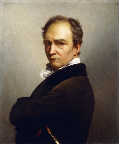 Autorretrato del artista, medio cuerpo con chaqueta marrón oscuro y cuello de terciopelo negro de François Joseph Navez