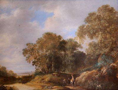 Paisaje con ciervos (óleo sobre tabla de roble) de Francois Knibbergen