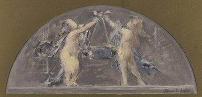 Boceto para el comedor del Hôtel de Ville de París, dos niños levantando juntos una gran caja de Francois Lafon