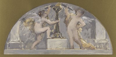 Boceto para el comedor del Hôtel de Ville, dos enamorados sosteniendo sendas antorchas cerca de una antorcha encendida, hacia 1893 (óleo) de Francois Lafon