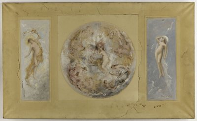 Boceto para el ayuntamiento de Pantin: Amour et Psyché - Le jour et la nuit, en 1886 (óleo sobre gouache, papel sobre lienzo) de Francois Lafon