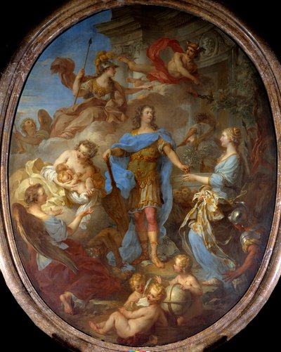 El rey Luis XV (1710-1774) dando la paz a Europa. Alegoría en el momento del Tratado de Sevilla, se representa a la diosa Minerva de François Lemoyne