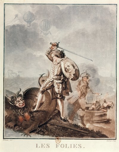 Fígaro en combate con una arpía de Francois Louis Joseph Watteau