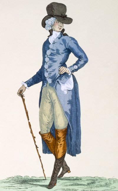Maestro de la Casa Real con un elaborado abrigo azul, grabado por Le Beau, placa no.256 de 