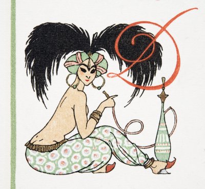 Chica árabe con pipa de hookah, de Personajes de Comedia de Francois Louis Schmied