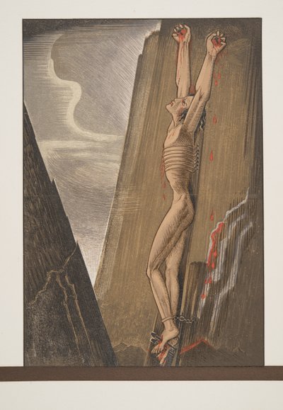 Prometeo clavado a la roca de Prometeo Encadenado de Esquilo, pub. 1941 de Francois Louis Schmied