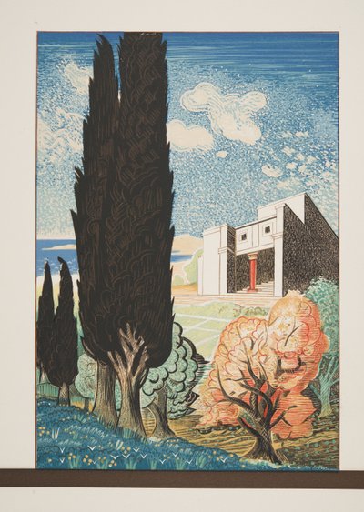 Templo con ciprés de Prometeo Encadenado de Esquilo, pub. 1941 de Francois Louis Schmied