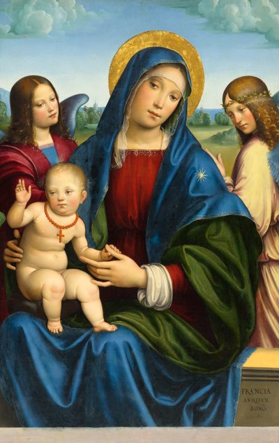 Madonna y el Niño con dos ángeles, c.1495-1500 de Francois Louis Thomas Francia