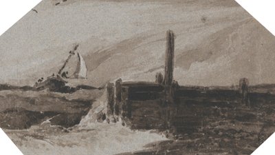 Cerca de puerto en un mar tempestuoso de Francois Louis Thomas Francia