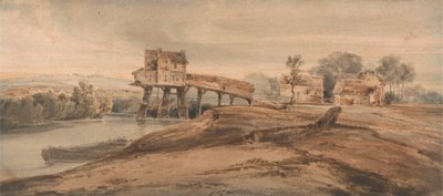 El molino de agua sobre el puente de Charenton de Francois Louis Thomas Francia
