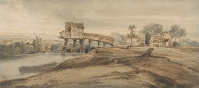 El molino de agua sobre el puente en Charenton de Francois Louis Thomas Francia