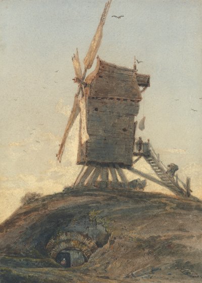 Molino de viento en una loma de un paisaje de Francois Louis Thomas Francia