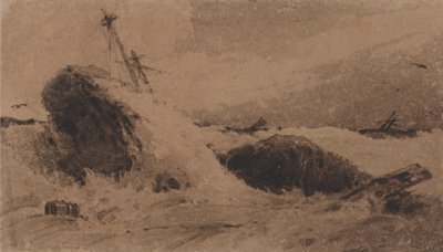 Barco naufragado en mar tempestuoso de Francois Louis Thomas Francia