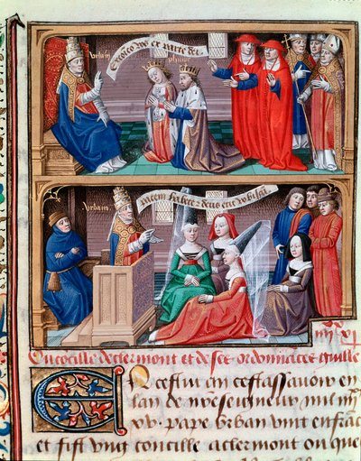 Concilio de Clermont (1095): predicación de la Primera Cruzada por Urbano II - Excomunión por el Papa Urbano II de Felipe I, Rey de Francia y Bertrade de Montfort en 1095 - El Papa Urbano III se dirige a cuatro jóvenes mujeres de Maître François