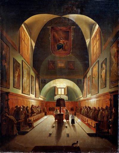 Interior de la Iglesia de los Capuchinos en Roma, finales del siglo XVIII o XIX de Francois Marius Granet